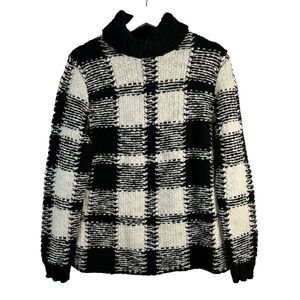 Vtg Talbots Size LP L Petite Sweater Wool Blend Plaid Turtleneck Pullover Knit